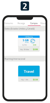 Paso 2 para activar tu Roaming Internacional: Selecciona la oferta que deseas