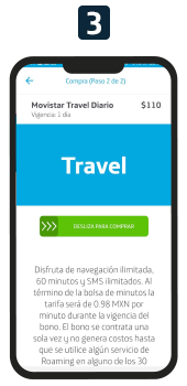 Paso 3 para activar tu Roaming Movistar: Desliza para contratar