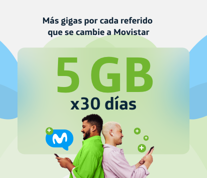 Mas gigas por cada referido que se cambie a Movistar Prepago con 5GB por 30 días. Amigos de espalda con sus smartphone